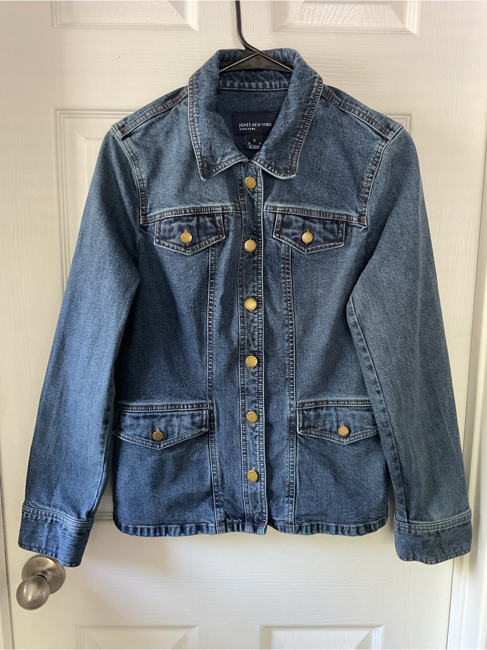Jones New York Signature Women’s Denim Jacket Small Blue Stretch 4 Pocket - Picture 2 of 6